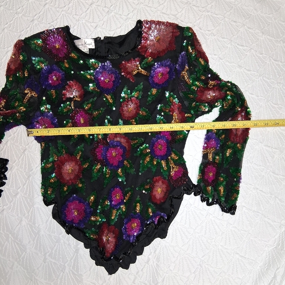 Vintage Larance Kyazer New York Multicolor Sequin Floral Blouse Size PXL - Picture 4 of 16